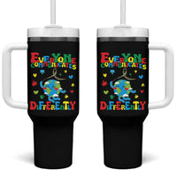 Autism Awareness Tumbler With Handle Everyone Communicates Different Puzzle Cute Earth