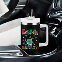 Autism Awareness Tumbler With Handle Everyone Communicates Different Puzzle Cute Earth