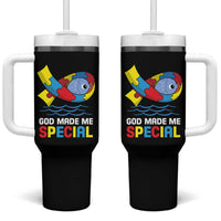 Autism Awareness Tumbler With Handle God Made Me Special Cute Fish Puzzle Ribbon