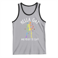 Funny LGBT Pride Tank Top Hella Gay And Ready To Slay Rainbow Skeleton