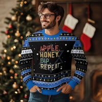 Rosh Hashanah Jewish Hanukkah Ugly Sweater Apple Honey Dip Repeat - Wonder Print Shop
