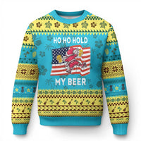 Xmas In Hawaii Ugly Christmas Sweater Ho Ho Hold My Beer Drunk Santa USA Flag - Wonder Print Shop