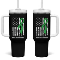 Mental Health Awareness Tumbler With Handle Fight The Stigma America Flag Green Ribbon