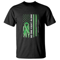 Mental Health Awareness T Shirt No One Fights Alone America Flag Green Ribbon - Wonder Print Shop