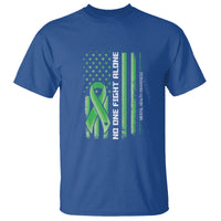 Mental Health Awareness T Shirt No One Fights Alone America Flag Green Ribbon - Wonder Print Shop