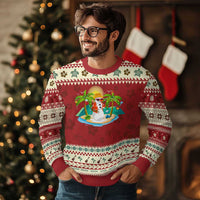 Xmas In Hawaii Ugly Christmas Sweater Hawaiian Snowman Xmas Palm Tree At The Beach - Wonder Print Shop