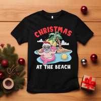 Funny Flamingo Float Santa Claus Christmas At The Beach T Shirt - Wonder Print Shop