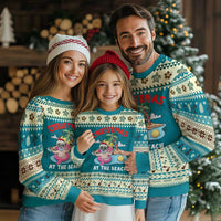 Christmas At The Beach Ugly Christmas Sweater Funny Santa Claus Flamingo Float Chilling - Wonder Print Shop