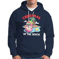 Funny Flamingo Float Santa Claus Christmas At The Beach Hoodie - Wonder Print Shop