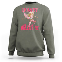 Howdy Valentine's Day Sweatshirt Cupid Retro Western Cowgirl Cowboy - Wonder Print Shop