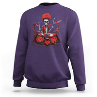 Valentine's Day Sweatshirt Cool Skeleton Drummer Rock Lover - Wonder Print Shop