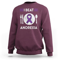 I Beat Anorexia Purple Ribbon Eating Disorder Sweatshirt - Wonder Print Shop