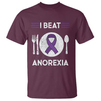 I Beat Anorexia Purple Ribbon Eating Disorder T Shirt - Wonder Print Shop