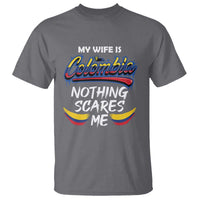 Funny My Wife Is Colombian T Shirt Nothing Scares Me Colombia Flag - Wonder Print Shop