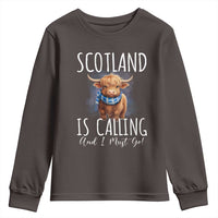 Scotland is Calling and I must Go Highland Cow Youth Sweatshirt