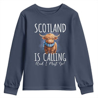 Scotland is Calling and I must Go Highland Cow Youth Sweatshirt
