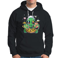 Alien Eating Pizza Outer Space With Planet UFO Hoodie - Wonder Print Shop
