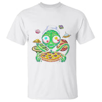 Alien Eating Pizza Outer Space With Planet UFO T Shirt - Wonder Print Shop