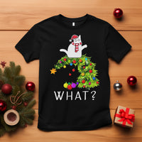 What? Cat Pushing Christmas Tree Xmas Mischievous Cat Lover T Shirt - Wonder Print Shop