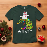 What? Cat Pushing Christmas Tree Xmas Mischievous Cat Lover T Shirt - Wonder Print Shop