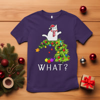 What? Cat Pushing Christmas Tree Xmas Mischievous Cat Lover T Shirt - Wonder Print Shop