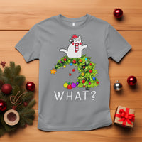 What? Cat Pushing Christmas Tree Xmas Mischievous Cat Lover T Shirt - Wonder Print Shop