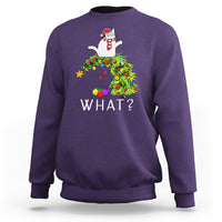 What? Cat Pushing Christmas Tree Xmas Mischievous Cat Lover Sweatshirt - Wonder Print Shop