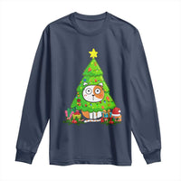 Funny Xmas Cat Long Sleeve Shirt What? Cat Pushing Christmas Tree Mischievous Cat Lover