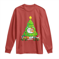 Funny Xmas Cat Long Sleeve Shirt What? Cat Pushing Christmas Tree Mischievous Cat Lover