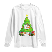 Funny Xmas Cat Long Sleeve Shirt What? Cat Pushing Christmas Tree Mischievous Cat Lover