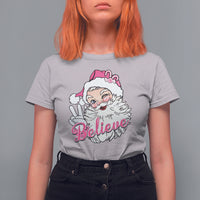 Believe Christmas Vintage Pink Santa Claus T Shirt For Women - Wonder Print Shop