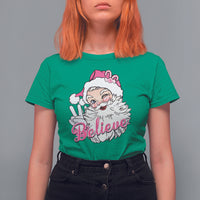 Believe Christmas Vintage Pink Santa Claus T Shirt For Women - Wonder Print Shop