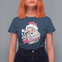 Believe Christmas Vintage Pink Santa Claus T Shirt For Women - Wonder Print Shop