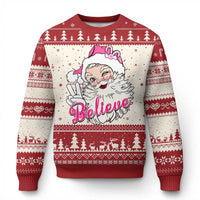 Believe Christmas Vintage Pink Santa Claus Ugly Christmas Sweater - Wonder Print Shop