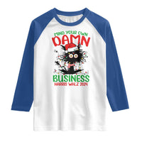 Christmas Harris Walz Raglan Shirt Funny Santa Cat Mind Your Own Damn Business