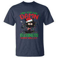 Christmas Harris Walz T Shirt Funny Santa Cat Mind Your Own Damn Business - Wonder Print Shop