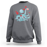Valentine's Day Sweatshirt Octopus With Heart Balloons Cute Love Letter - Wonder Print Shop