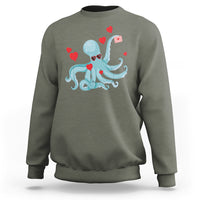 Valentine's Day Sweatshirt Octopus With Heart Balloons Cute Love Letter - Wonder Print Shop