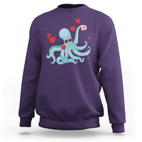 Valentine's Day Sweatshirt Octopus With Heart Balloons Cute Love Letter - Wonder Print Shop