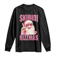 Funny Xmas Long Sleeve Shirt Skibidi Rizzmas Pink Santa Bubble Gum