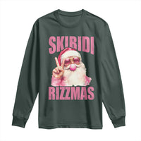 Funny Xmas Long Sleeve Shirt Skibidi Rizzmas Pink Santa Bubble Gum