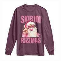 Funny Xmas Long Sleeve Shirt Skibidi Rizzmas Pink Santa Bubble Gum