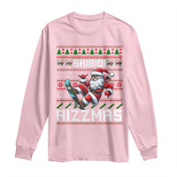 Funny Xmas Long Sleeve Shirt Skibidi Rizzmas Cool Santa Skateboard Rizz