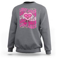 Valentine's Day Sweatshirt Retro Groovy Love Vibes Heart Eyes - Wonder Print Shop
