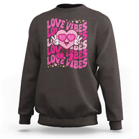 Valentine's Day Sweatshirt Retro Groovy Love Vibes Heart Eyes - Wonder Print Shop