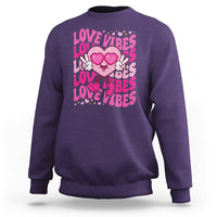 Valentine's Day Sweatshirt Retro Groovy Love Vibes Heart Eyes - Wonder Print Shop
