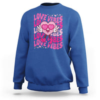Valentine's Day Sweatshirt Retro Groovy Love Vibes Heart Eyes - Wonder Print Shop