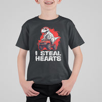 Valentine's Day T Shirt For Kid I Steal Hearts Cool Dinosaur Riding Monster Truck - Wonder Print Shop