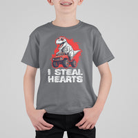 Valentine's Day T Shirt For Kid I Steal Hearts Cool Dinosaur Riding Monster Truck - Wonder Print Shop