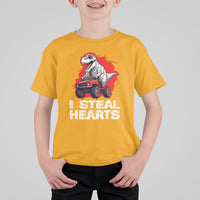 Valentine's Day T Shirt For Kid I Steal Hearts Cool Dinosaur Riding Monster Truck - Wonder Print Shop